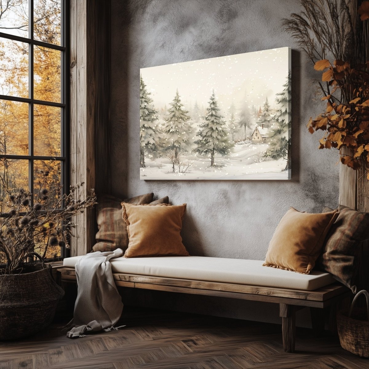 Winter Forest Canvas Print - Rustic Christmas Decor, Serene Winter Landscape Art - Everything Pixel