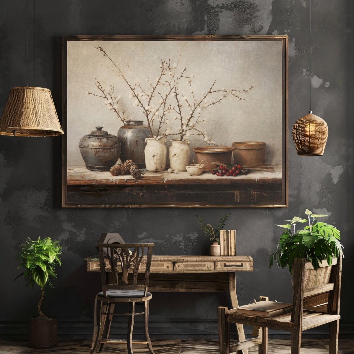 Winter Still Life Wall Art Vintage Kitchen Still Life Artwork Rustic Christmas Print Country Kitchen Decor Moody Farmhouse Art Paper Poster Print - Everything Pixel