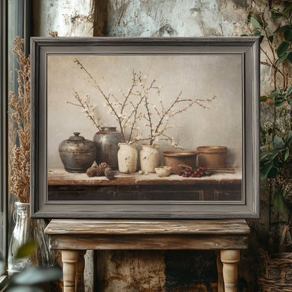 Winter Still Life Wall Art Vintage Kitchen Still Life Artwork Rustic Christmas Print Country Kitchen Decor Moody Farmhouse Art Paper Poster Print - Everything Pixel