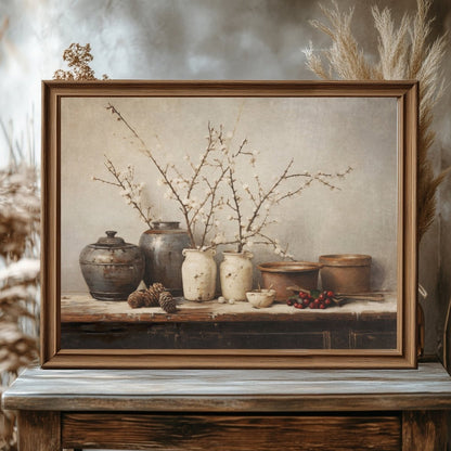 Winter Still Life Wall Art Vintage Kitchen Still Life Artwork Rustic Christmas Print Country Kitchen Decor Moody Farmhouse Art Paper Poster Print - Everything Pixel