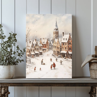 Winter Village Canvas Print - Farmhouse Christmas Decor, Snowy Village Scene, Cottagecore Holiday Art - Everything Pixel