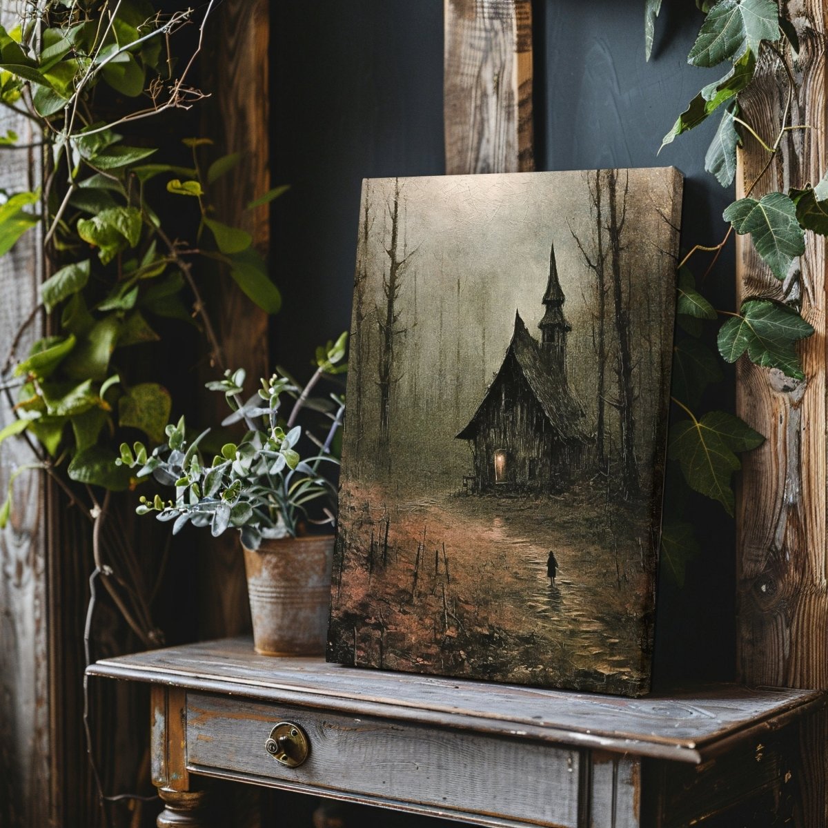 Witch Cottage in Spooky Fairytale Forest - Gothic Canvas Print, Dark Cottagecore Decor, Witchy Wall Art, Fantasy Canvas - Everything Pixel