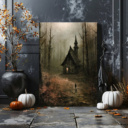 Witch Cottage in Spooky Fairytale Forest - Gothic Canvas Print, Dark Cottagecore Decor, Witchy Wall Art, Fantasy Canvas - Everything Pixel