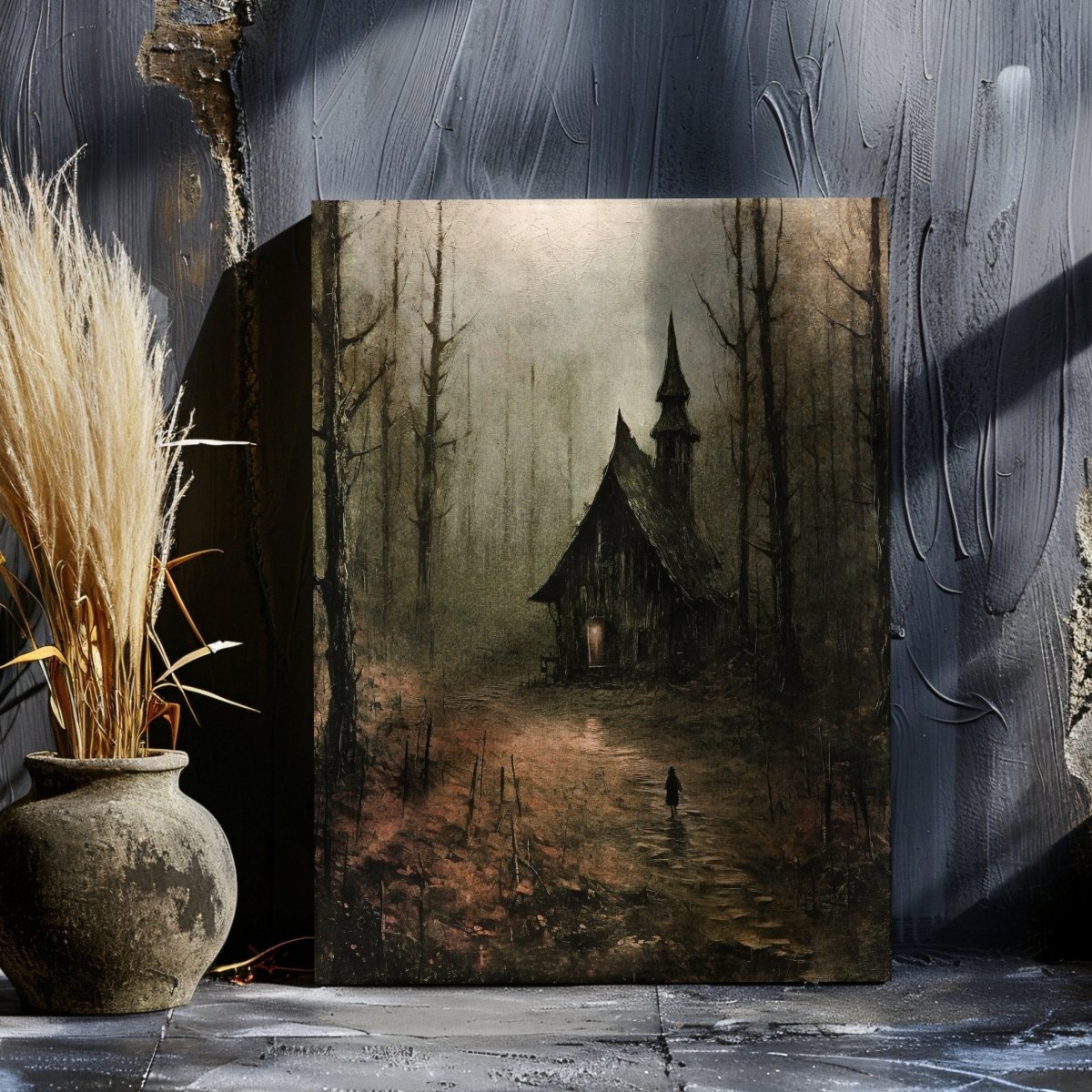 Witch Cottage in Spooky Fairytale Forest - Gothic Canvas Print, Dark Cottagecore Decor, Witchy Wall Art, Fantasy Canvas - Everything Pixel