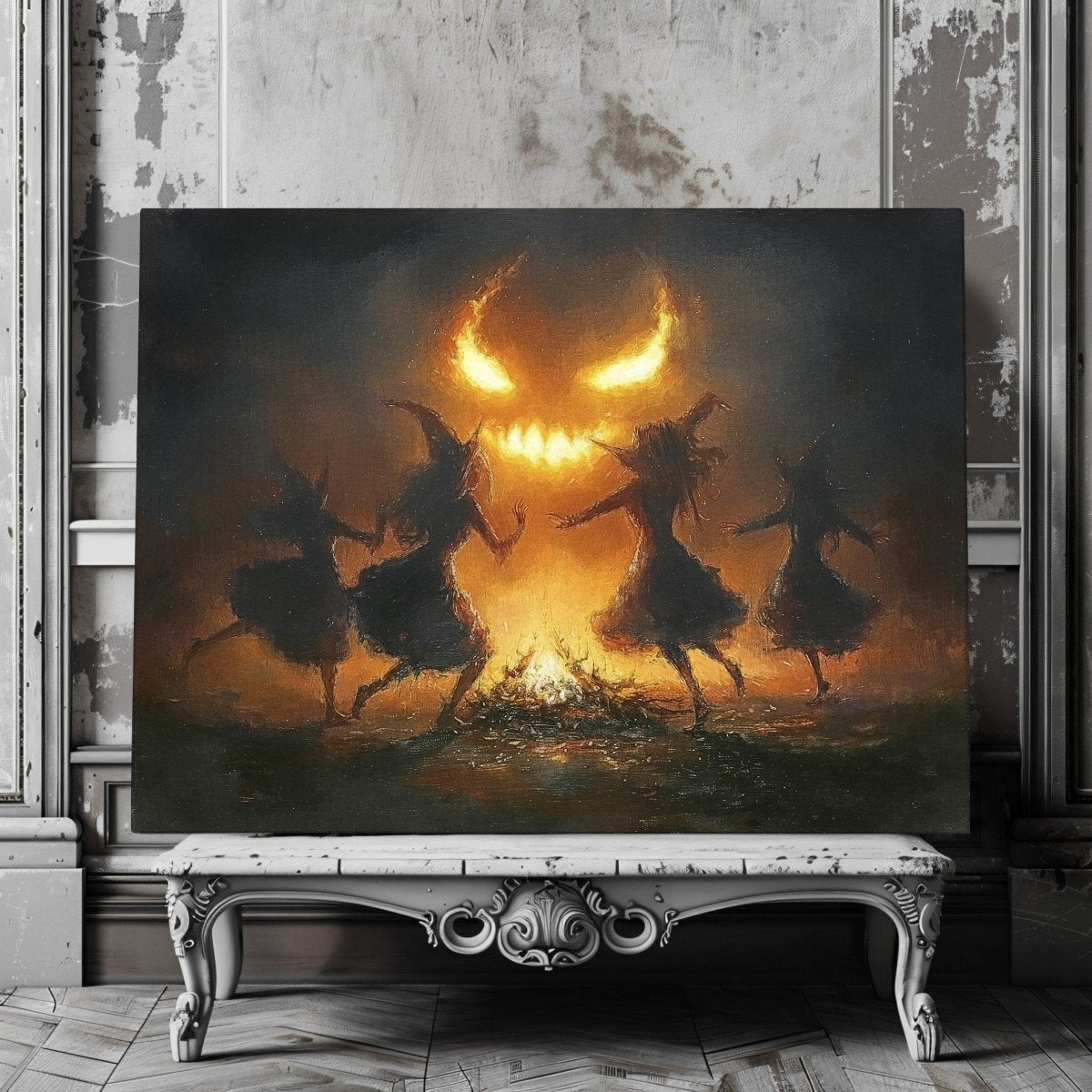 Witches' Fire Dance summons Demon - Gothic Canvas Print - Everything Pixel