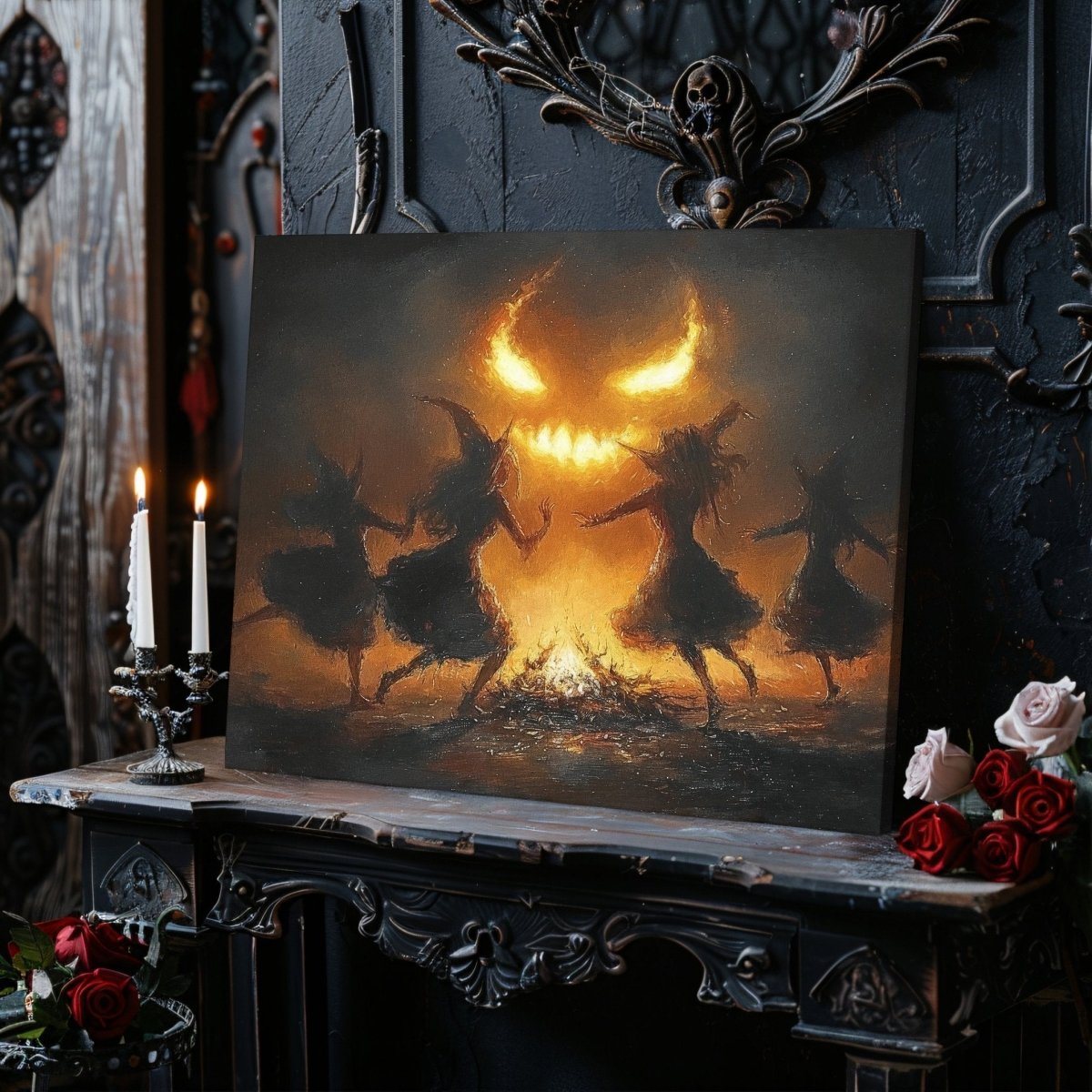 Witches' Fire Dance summons Demon - Gothic Canvas Print - Everything Pixel