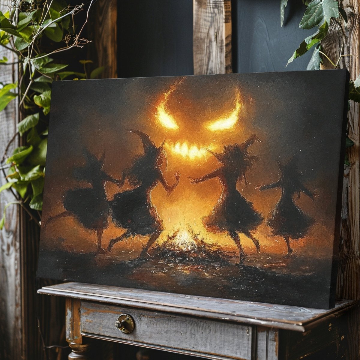 Witches' Fire Dance summons Demon - Gothic Canvas Print - Everything Pixel