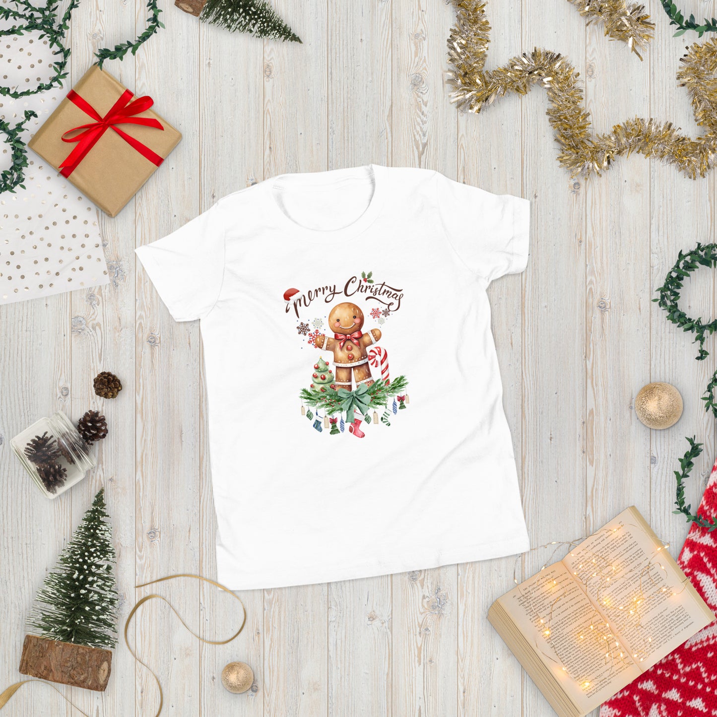 Christmas Gingerbread Man T-Shirt - High Quality Festive Family Teenager T-Shirt, Gift for Candy Lovers, Christmas Candy, Youth Xmas Tee