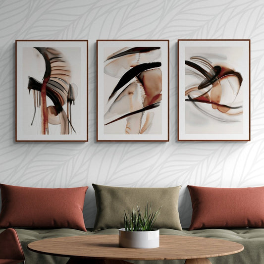 Abstract Brown Earth Tone Wall Art Set of 3 Watercolor Paintings Modern Terracotta 3 Piece Triptych Artwork - Everything Pixel
