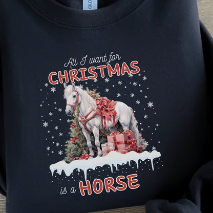 All I Want for Christmas is a Horse Sweater - High Quality Funny Horse Sweatshirt, Funny Gift for Horse Lover, Christmas Holiday Pullover - Everything Pixel