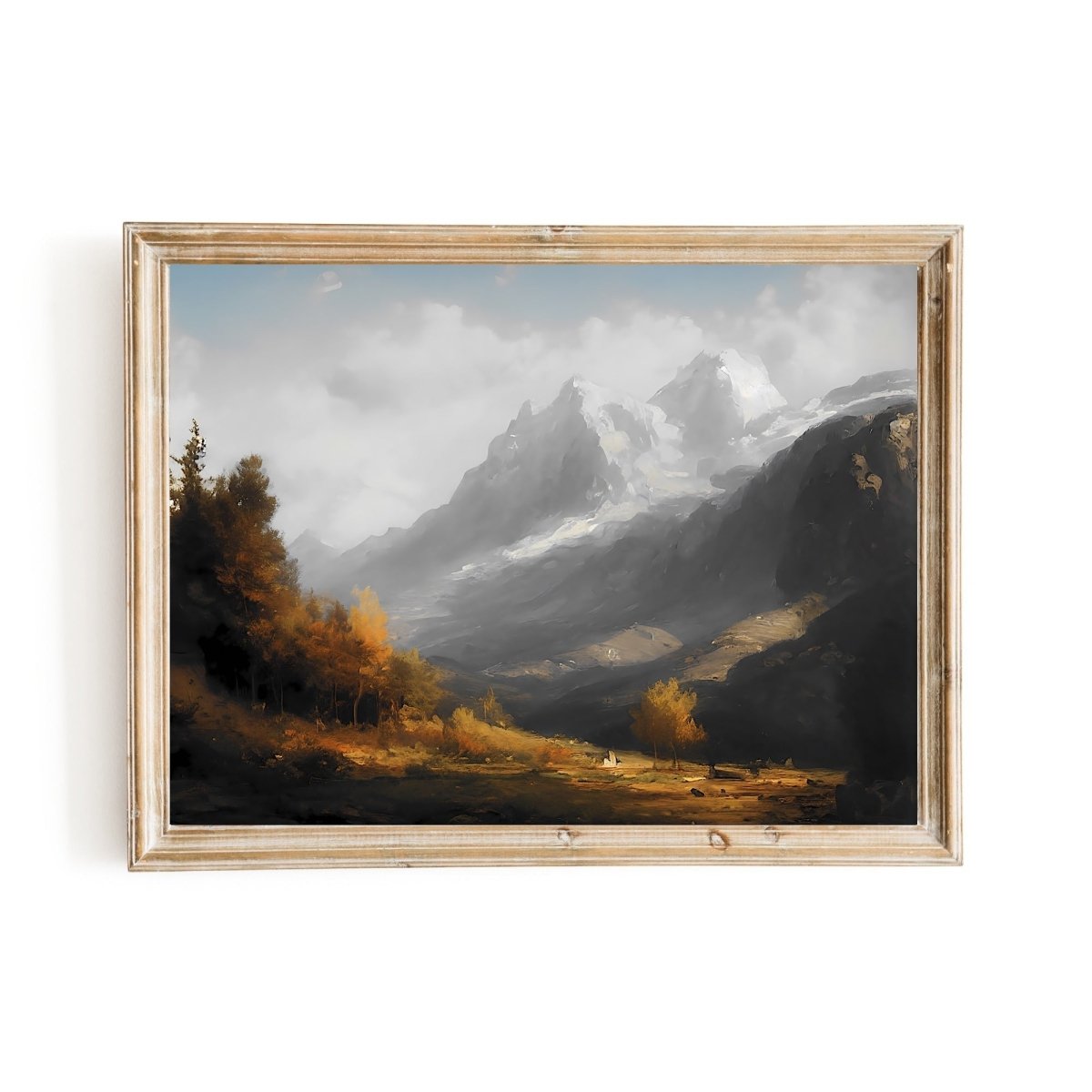 Alpine mountain vintage art painting farmhouse decor majestic mountains - Everything Pixel