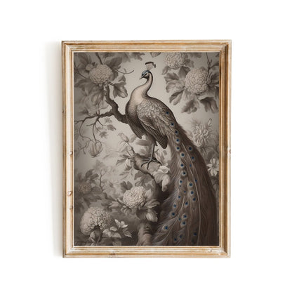 Antique Moody Peacock Wall Art Peacock sitting in Tree Vintage Scenery Print - Everything Pixel