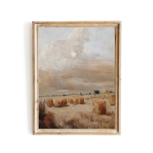 Autumn hay field painting vintage landscape art - Everything Pixel