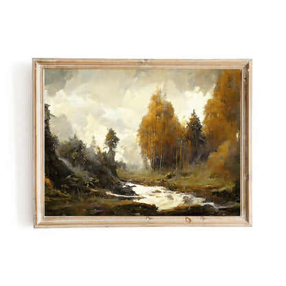 Autumn Landscape Painting Wall Art of a River between Autumn Woodlands - Everything Pixel