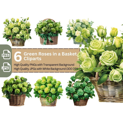 Basket with Green Roses 6+6 PNG Bundle for Sublimation & Clipart - Everything Pixel