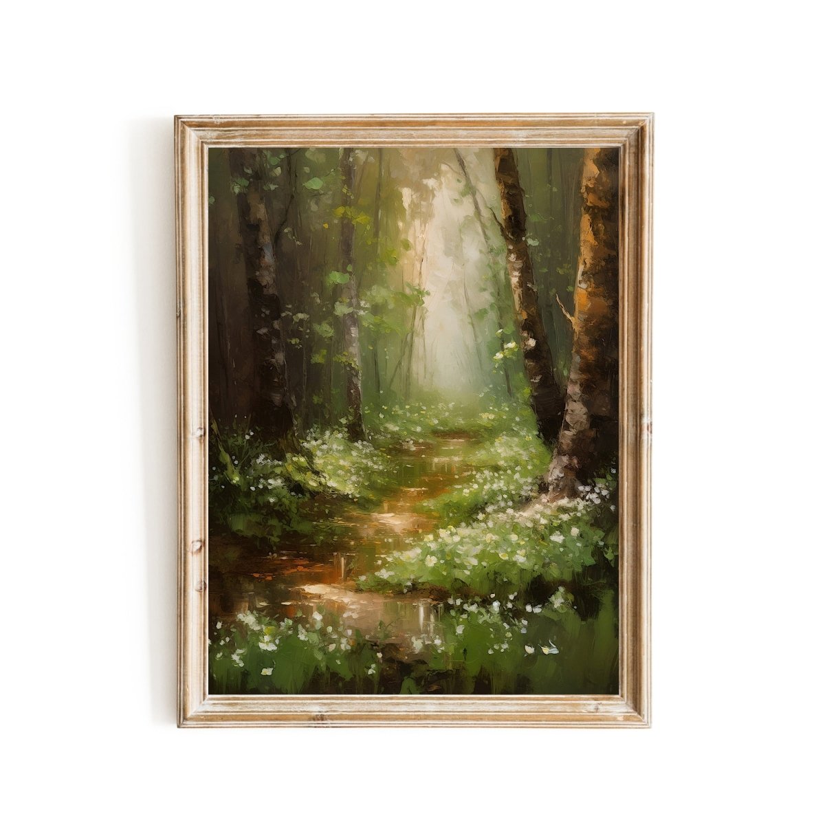 Birch Tree Woodland Lily of the Vally Wall Art Oil Painting Print Impressionistic Woodland Flower - Everything Pixel