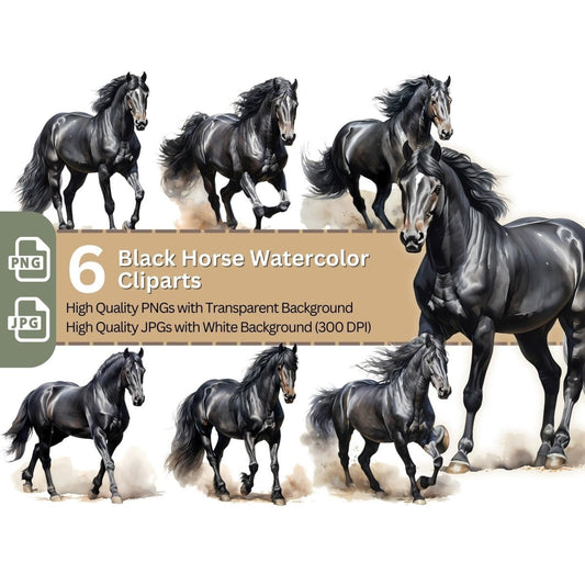 Black Horse Cliparts 6+6 High Quality PNGs Animal Clipart - Everything Pixel