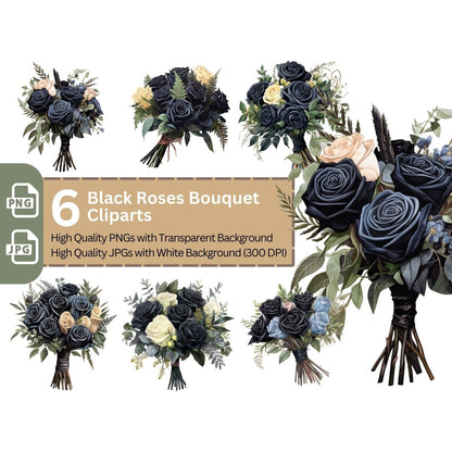 Black Rose Bouquet 6+6 PNG Bundle for Sublimation Clipart - Everything Pixel