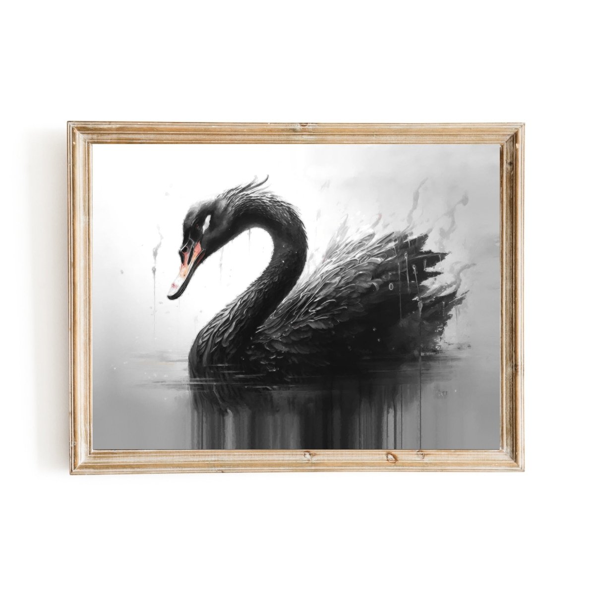 Black Swan Vintage Oil Painting Wall Art of a black swan in black an white - Everything Pixel