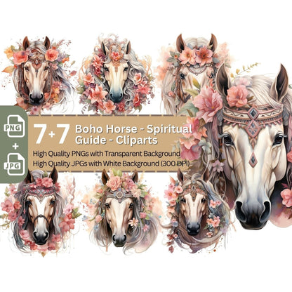 Boho Horse with Flowers Spiritual Guide Cliparts 6 High Quality PNG Animal - Everything Pixel