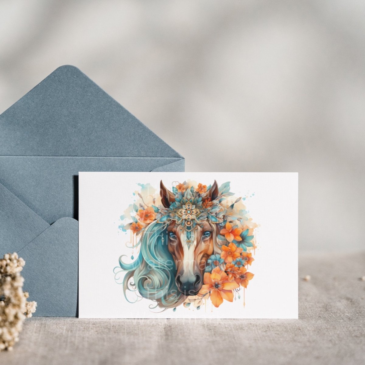 Boho Horse with Flowers Spiritual Guide Cliparts 6 High Quality PNG Animal Clipart Card Making Clip Art Paper Craft Sublimation Design - Everything Pixel