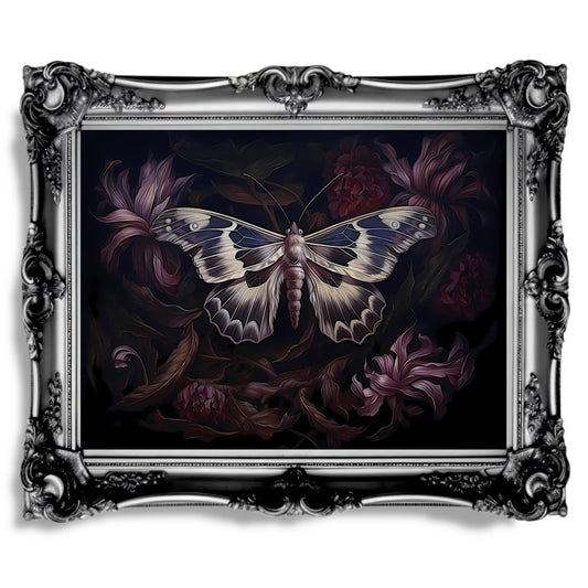 Botanical Moth Dark Cottagecore Wall Art Goblincore Decor - Everything Pixel