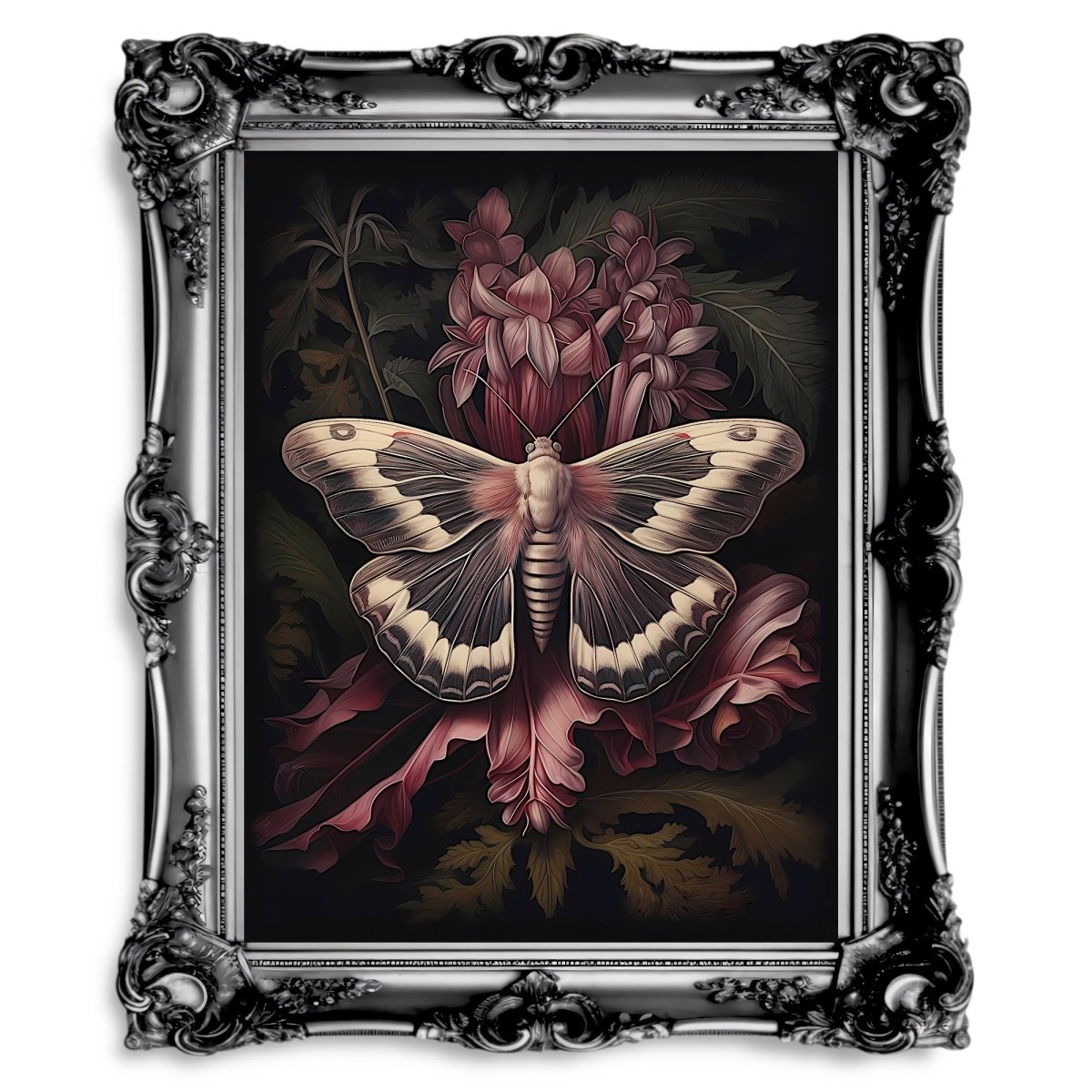 Botanical Moth Dark Cottagecore Wall Art Goblincore Decor - Everything Pixel