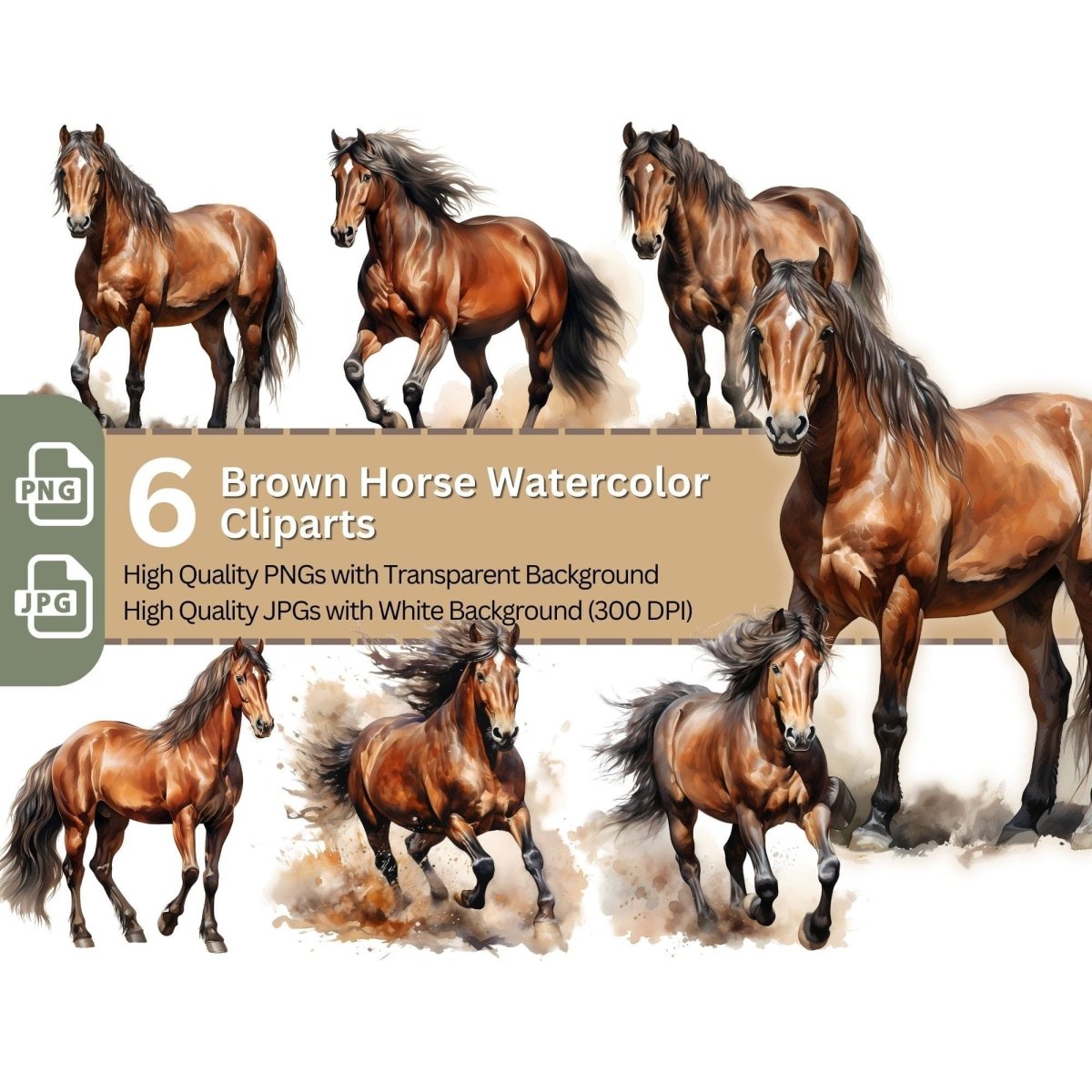 Brown Horse Cliparts 6+6 High Quality PNGs Animal Clipart - Everything Pixel