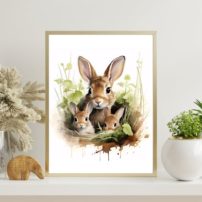 Bunny Family Hideaway - Watercolor Nursery Wall Art Print - Everything Pixel