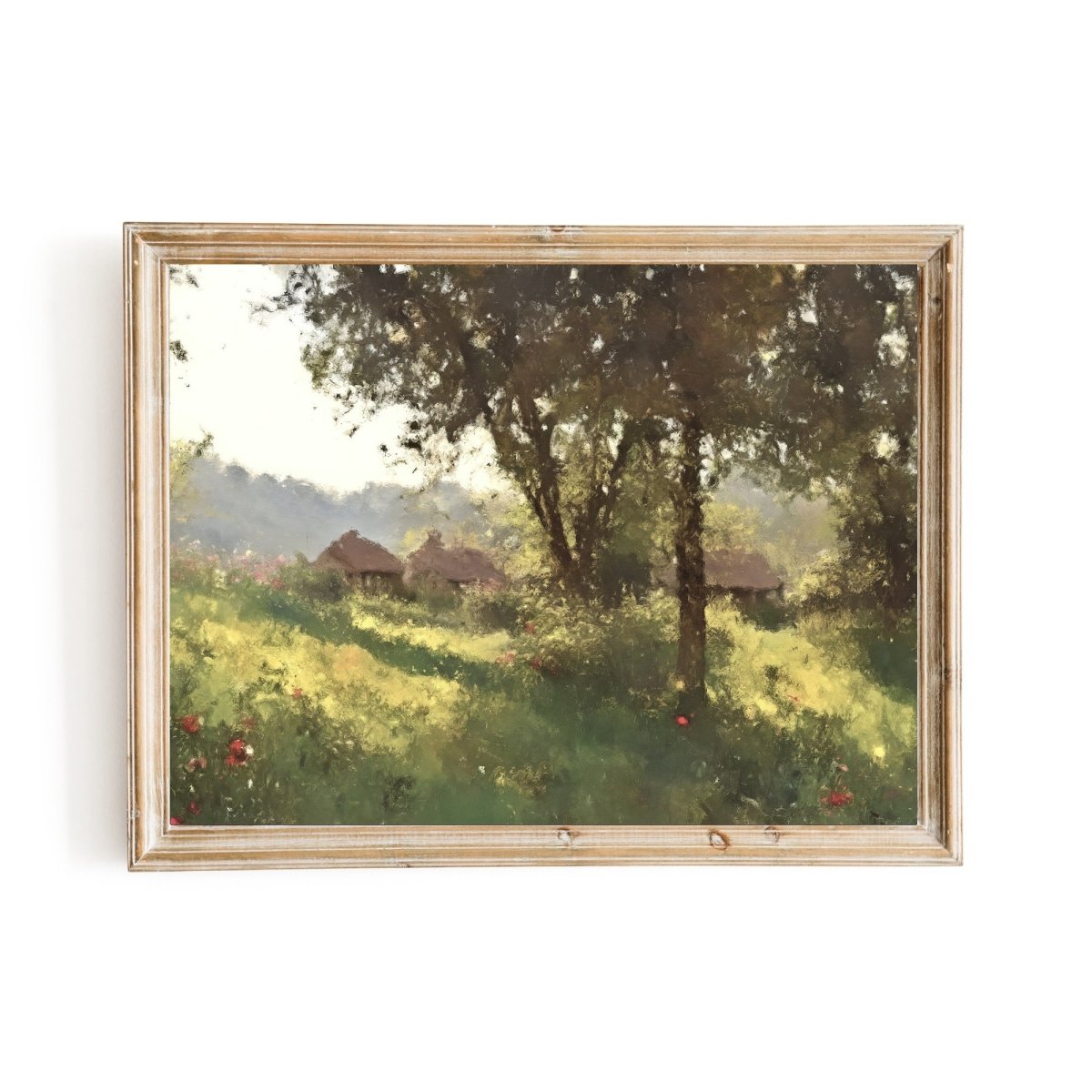 Calming Country Village painting Vintage Village Woodland Painting - Everything Pixel