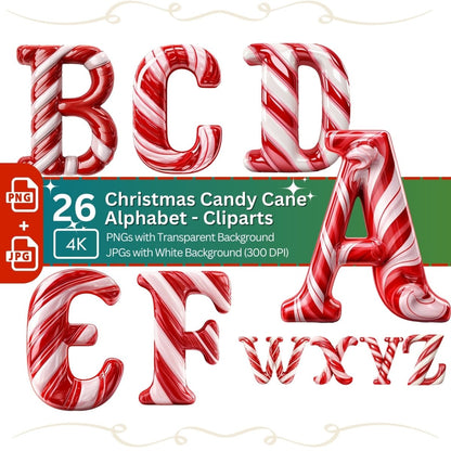 Candy Cane Alphabet Clipart 26 PNG Bundle Christmas Sweet Font Clipart Card Making Graphic Digital Paper Craft Holiday Letter Graphic - Everything Pixel