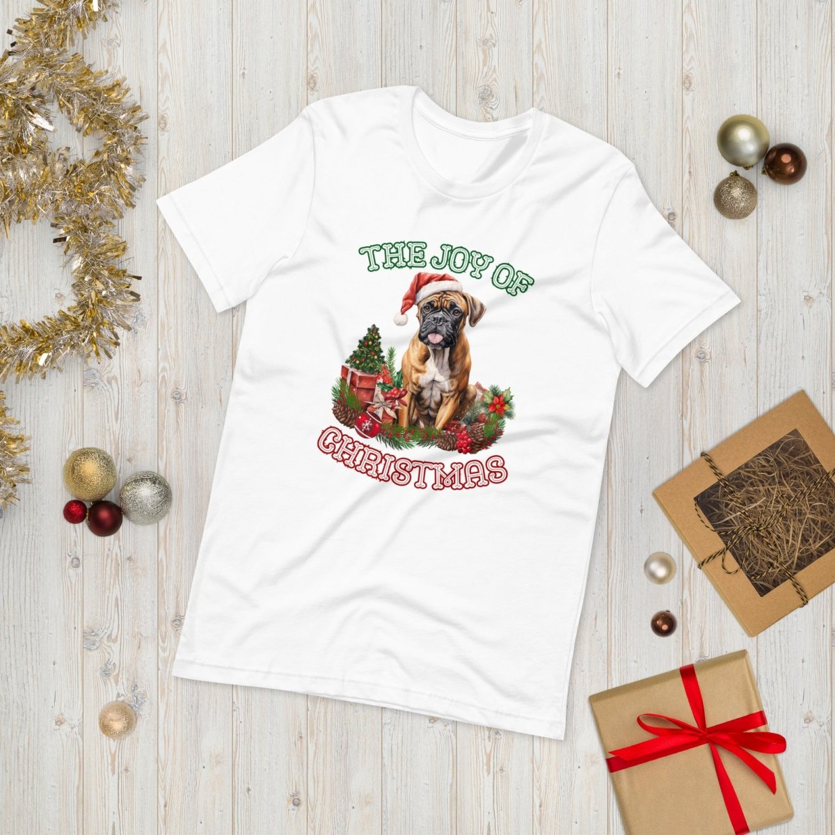 Christmas Boxer T-Shirt - High Quality Festive Unisex T-Shirt, Gift for Boxer Owner, Gift for Doglovers, Funny Xmas Shirt, Cute Xmas Dog Tee - Everything Pixel