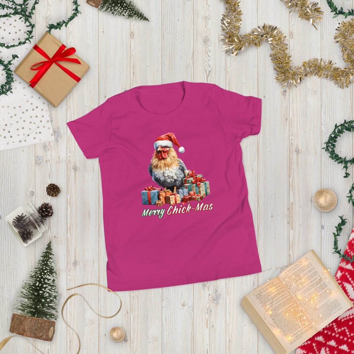 Christmas Chicken T-Shirt - High Quality Festive Teenager T-Shirt, Gift for Chicken Lovers, Funny Farm Animal Youth Xmas Shirt - Everything Pixel