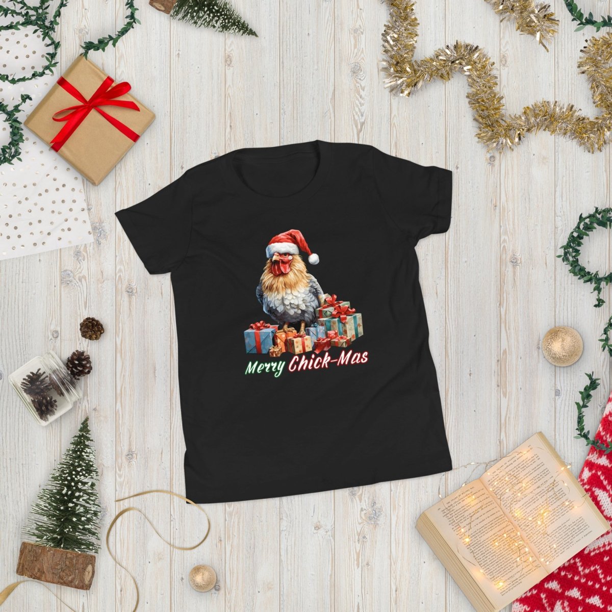 Christmas Chicken T-Shirt - High Quality Festive Teenager T-Shirt, Gift for Chicken Lovers, Funny Farm Animal Youth Xmas Shirt - Everything Pixel