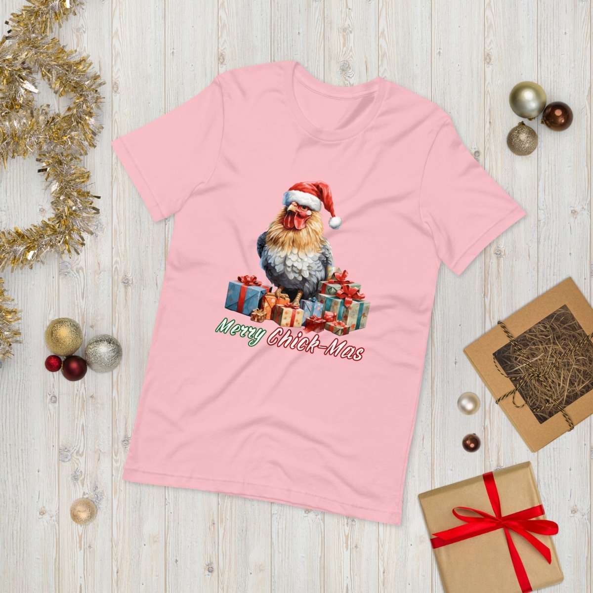 Christmas Chicken T-Shirt - High Quality Festive Unisex T-Shirt, Gift for Chicken Lovers, Chicken with Gifts, Funny Farm Animal Xmas Shirt - Everything Pixel