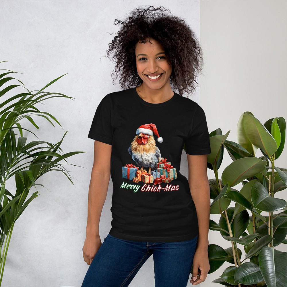 Christmas Chicken T-Shirt - High Quality Festive Unisex T-Shirt, Gift for Chicken Lovers, Chicken with Gifts, Funny Farm Animal Xmas Shirt - Everything Pixel