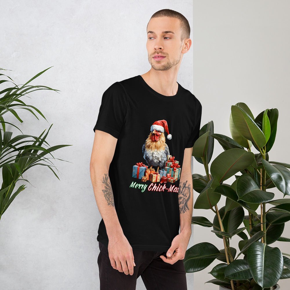 Christmas Chicken T-Shirt - High Quality Festive Unisex T-Shirt, Gift for Chicken Lovers, Chicken with Gifts, Funny Farm Animal Xmas Shirt - Everything Pixel