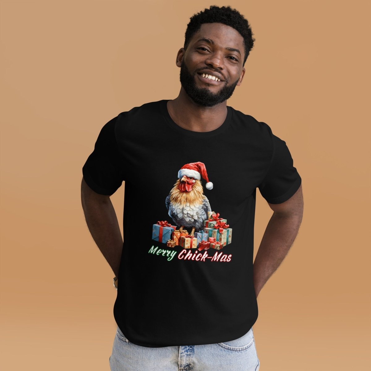 Christmas Chicken T-Shirt - High Quality Festive Unisex T-Shirt, Gift for Chicken Lovers, Chicken with Gifts, Funny Farm Animal Xmas Shirt - Everything Pixel