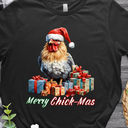 Christmas Chicken T-Shirt - High Quality Festive Unisex T-Shirt, Gift for Chicken Lovers, Chicken with Gifts, Funny Farm Animal Xmas Shirt - Everything Pixel