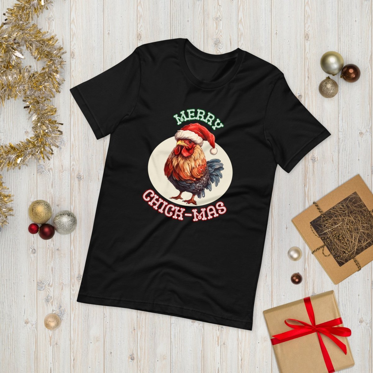 Christmas Chicken T-Shirt - High Quality Festive Unisex T-Shirt, Gift for Him, Gift for Chicken Lovers, Funny Farm Animal Xmas Shirt - Everything Pixel