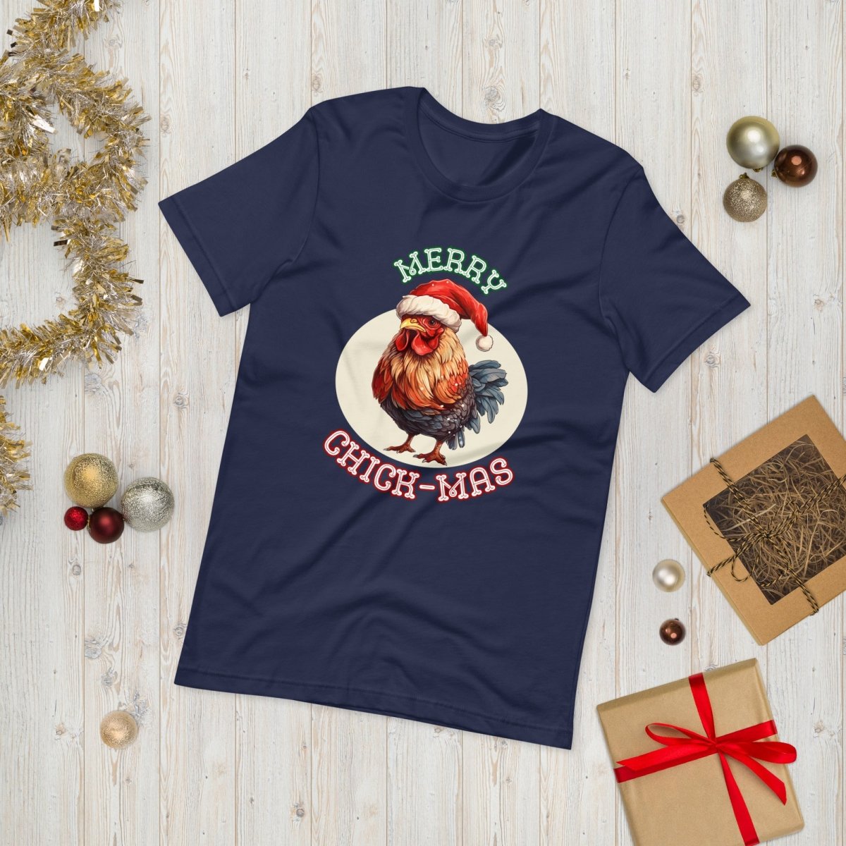 Christmas Chicken T-Shirt - High Quality Festive Unisex T-Shirt, Gift for Him, Gift for Chicken Lovers, Funny Farm Animal Xmas Shirt - Everything Pixel