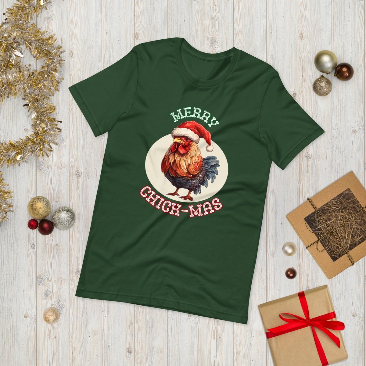 Christmas Chicken T-Shirt - High Quality Festive Unisex T-Shirt, Gift for Him, Gift for Chicken Lovers, Funny Farm Animal Xmas Shirt - Everything Pixel