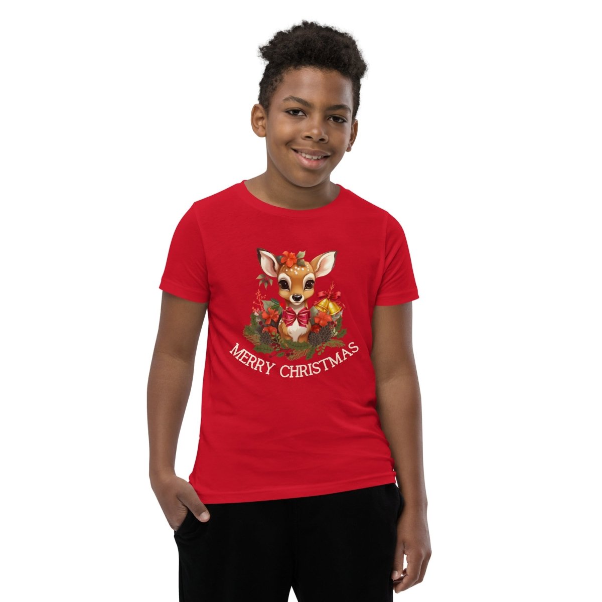 Christmas Deer T-Shirt - High Quality Festive Family Teenager T-Shirt, Gift for Deer Lovers, Cute Christmas Shirt, Youth Xmas Tee - Everything Pixel