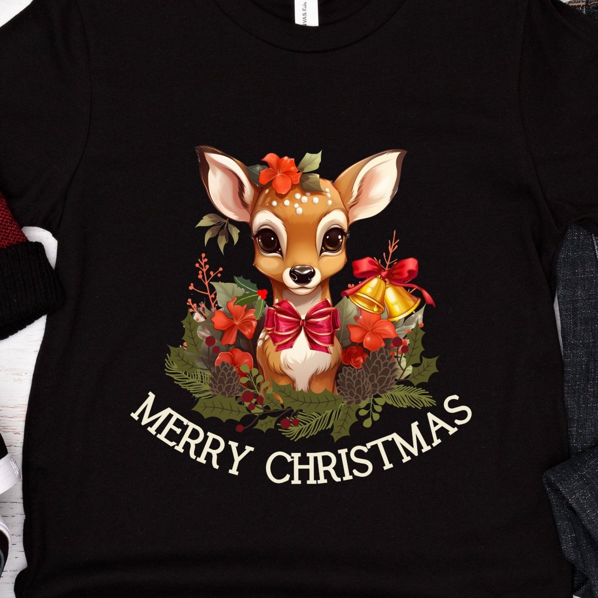 Christmas Deer T-Shirt - High Quality Festive Family Teenager T-Shirt, Gift for Deer Lovers, Cute Christmas Shirt, Youth Xmas Tee - Everything Pixel