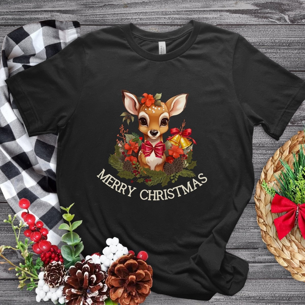 Christmas Deer T-Shirt - High Quality Festive Family Unisex T-Shirts, Gift for Deer Lovers, Cute Christmas Shirt, Reindeer Christmas Tee - Everything Pixel