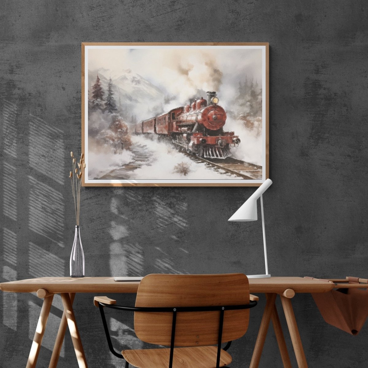 Christmas Express Train Wall Art Moody Winter Landscape Snowy Railroad Christmas Polar Express Vintage Farmhouse Paper Poster Print - Everything Pixel