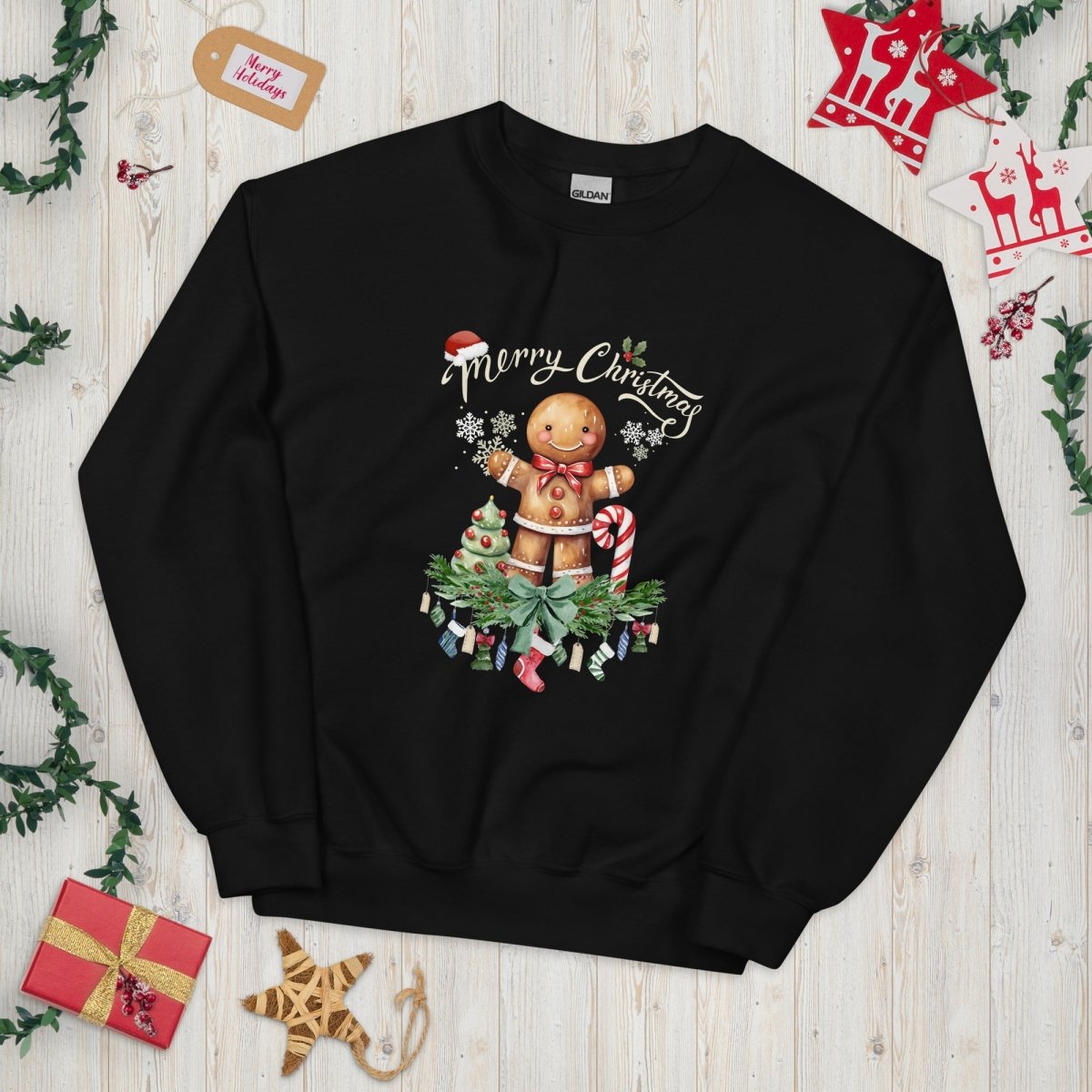 Christmas Gingerbread Man Pullover - High Quality Festive Family Unisex Sweatshirt, Gift for Candy Lovers, Cute Christmas Sweater - Everything Pixel