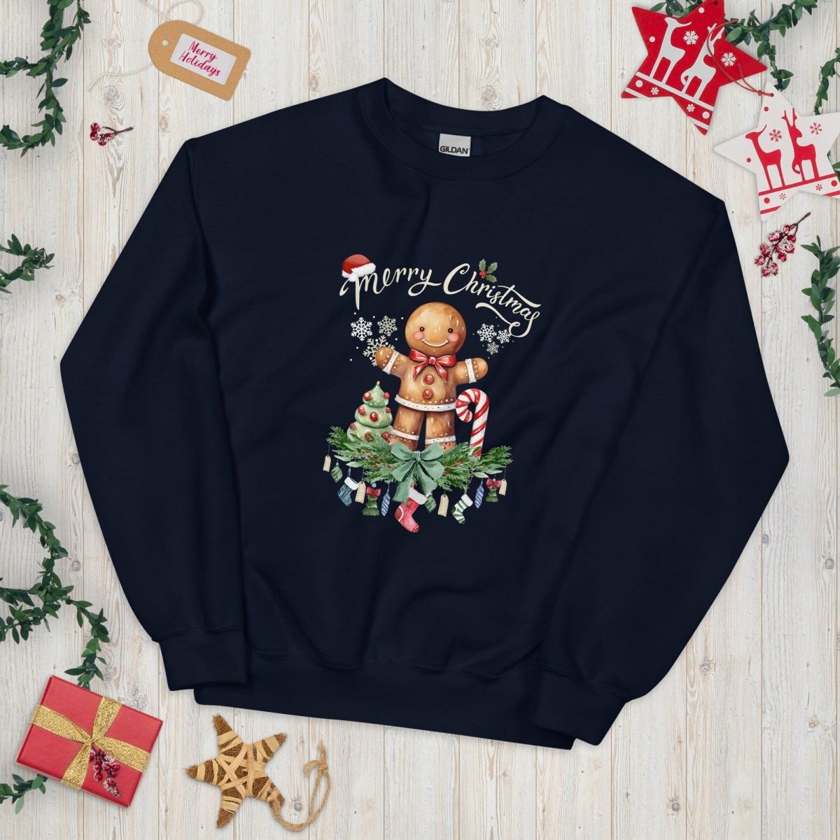 Christmas Gingerbread Man Pullover - High Quality Festive Family Unisex Sweatshirt, Gift for Candy Lovers, Cute Christmas Sweater - Everything Pixel