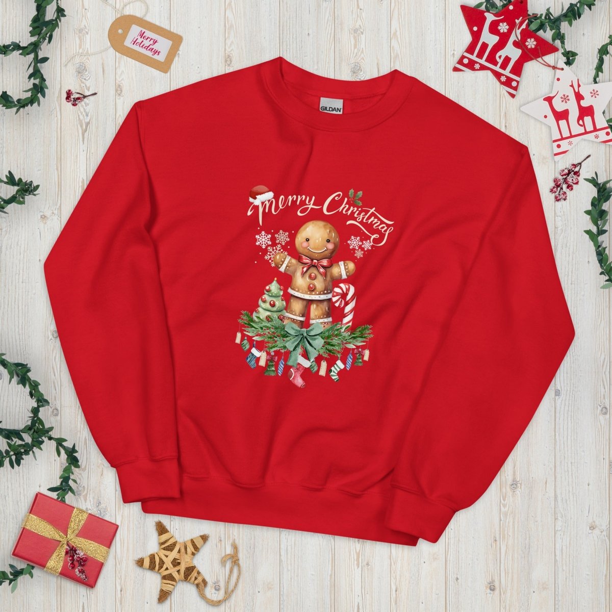 Christmas Gingerbread Man Pullover - High Quality Festive Family Unisex Sweatshirt, Gift for Candy Lovers, Cute Christmas Sweater - Everything Pixel