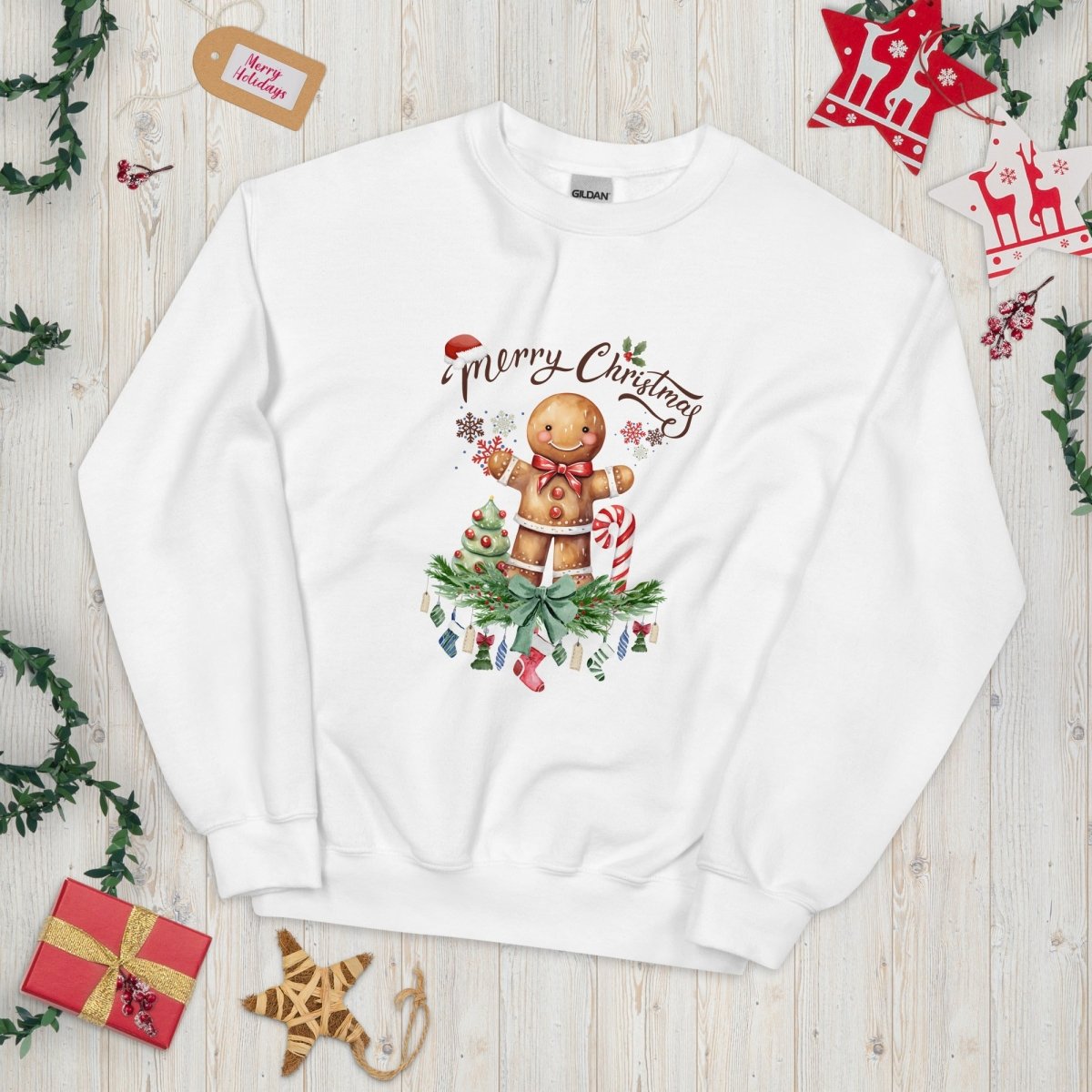 Christmas Gingerbread Man Pullover - High Quality Festive Family Unisex Sweatshirt, Gift for Candy Lovers, Cute Christmas Sweater - Everything Pixel